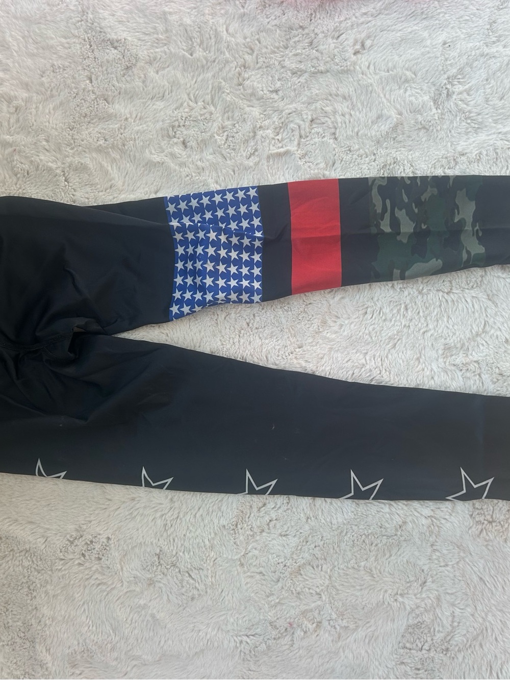Noli Black Leggings with Blue Star Panel, Red Stripe & Green Camo